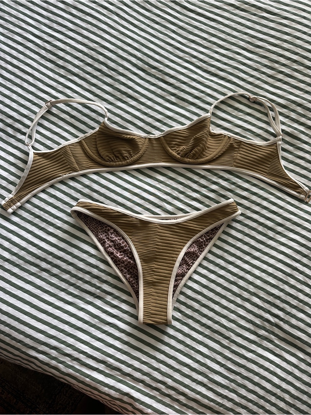 acacia swimwear gold Ribbed Bikini set with Cream Trim/piping